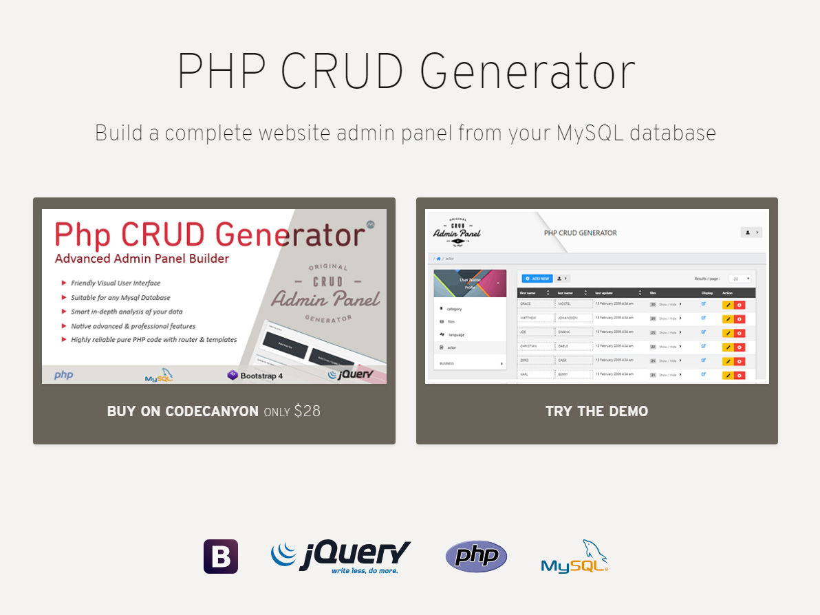 Php Generator. Codecanyon. Web admin. Php my admin.